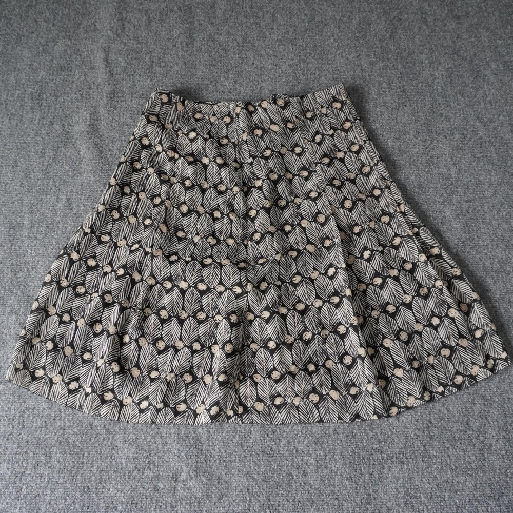 Sigrid‎ Olsen Petite Skirt A Line Leaf Print Black Beige Womens Size 6